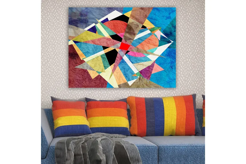 Canvas taulu 70x100 cm - Abstrakti sommitelma geometrisilla muodoilla kirkkaissa väreissä, Sininen / Punainen / Musta