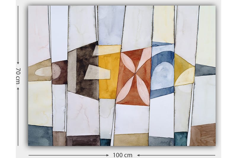 Canvas taulu 70x100 cm - Abstrakti sommitelma geometrisilla muodoilla lämpimissä ja viileissä väreissä - Kulta / Sininen / Ruskea - Sisustustuotteet - Taulu & taide - Canvas-taulu