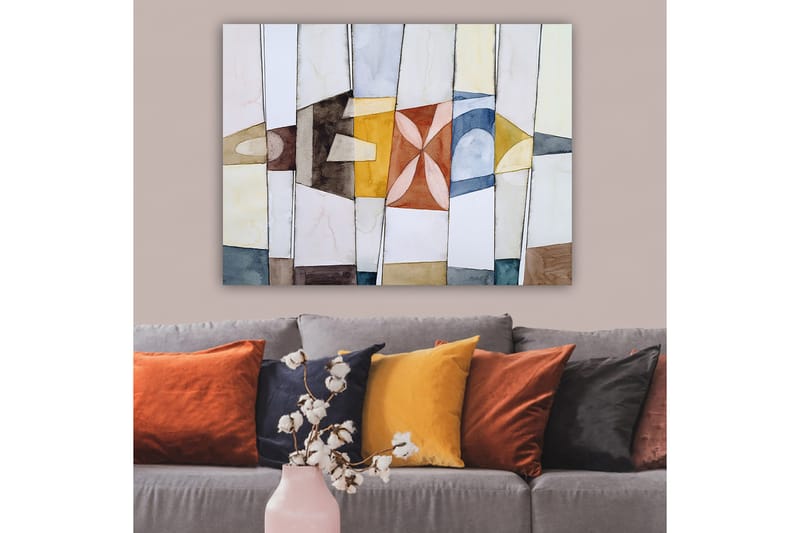 Canvas taulu 70x100 cm - Abstrakti sommitelma geometrisilla muodoilla lämpimissä ja viileissä väreissä - Kulta / Sininen / Ruskea - Sisustustuotteet - Taulu & taide - Canvas-taulu