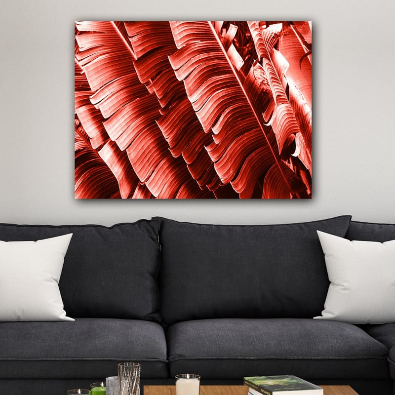 Canvas taulu 70x100 cm - Abstrakti sommitelma kasvinlehdistä syvän punaisissa sävyissä - Punainen / Tummanpunainen - Sisustustuotteet - Taulu & taide - Canvas-taulu