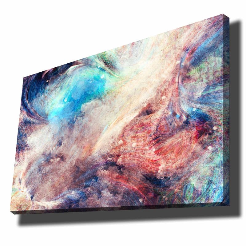 Canvas taulu 70x100 cm - Abstrakti sommitelma kelluvilla väreillä, jotka luovat liikkeen ja syvyyden tunteen, Sininen / Punainen / Beige