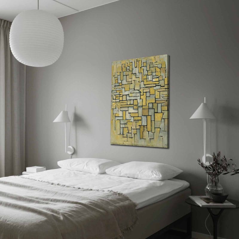 Canvas taulu 70x100 cm - Abstrakti sommitelma keltaisilla ja harmailla geometrisilla muodoilla, Keltainen / Harmaa