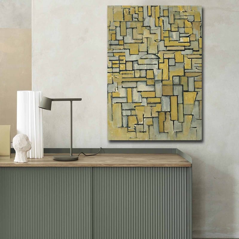 Canvas taulu 70x100 cm - Abstrakti sommitelma keltaisilla ja harmailla geometrisilla muodoilla - Keltainen / Harmaa - Sisustustuotteet - Taulu & taide - Canvas-taulu