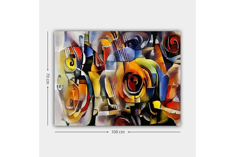 Canvas taulu 70x100 cm - Abstrakti sommitelma kitaroilla ja ruusuilla kirkkaissa väreissä - Punainen / Keltainen / Sininen - Sisustustuotteet - Taulu & taide - Canvas-taulu