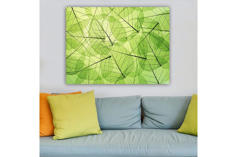 Canvas taulu 70x100 cm - Abstrakti sommitelma läpikuultavista lehdistä eri vihreän sävyissä - Vaaleanvihreä / Tummanvihreä / Musta - Sisustustuotteet - Taulu & taide - Canvas-taulu