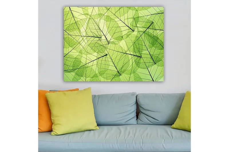 Canvas taulu 70x100 cm - Abstrakti sommitelma läpikuultavista lehdistä eri vihreän sävyissä - Vaaleanvihreä / Tummanvihreä / Musta - Sisustustuotteet - Taulu & taide - Canvas-taulu