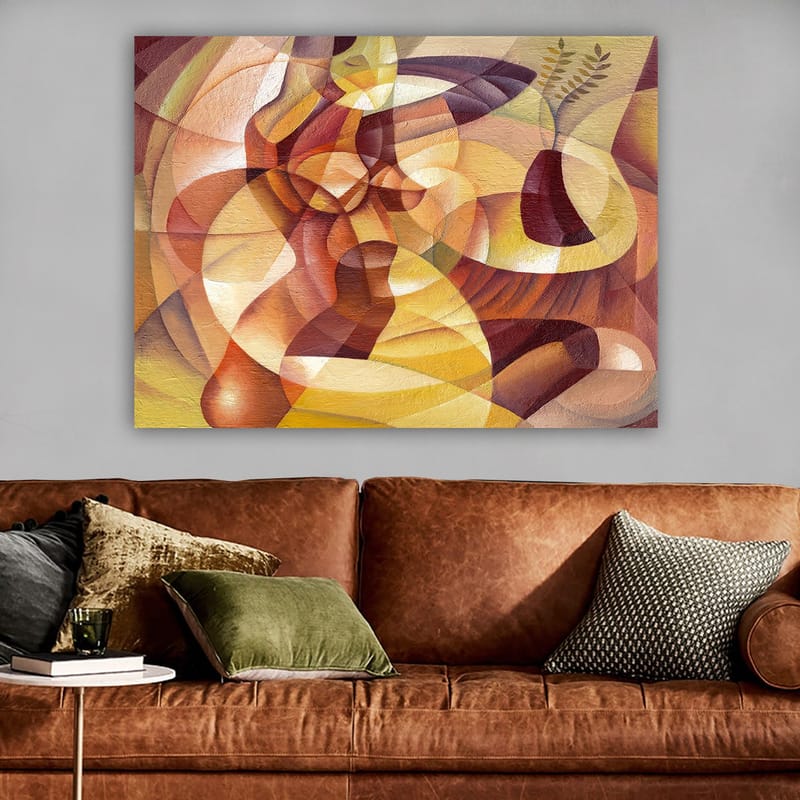 Canvas taulu 70x100 cm - Abstrakti sommitelma muodoilla ja maljakolla - Kulta / Ruskea / Beige - Sisustustuotteet - Taulu & taide - Canvas-taulu