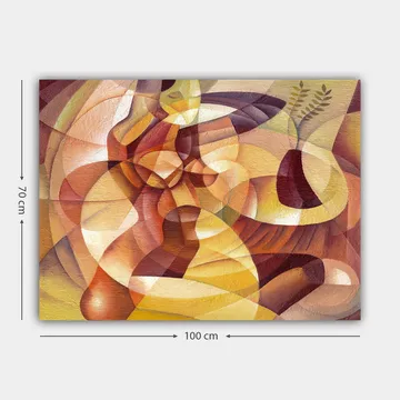 Canvas taulu 70x100 cm - Abstrakti sommitelma muodoilla ja maljakolla - Kulta / Ruskea / Beige - Sisustustuotteet - Taulu & taide - Canvas-taulu