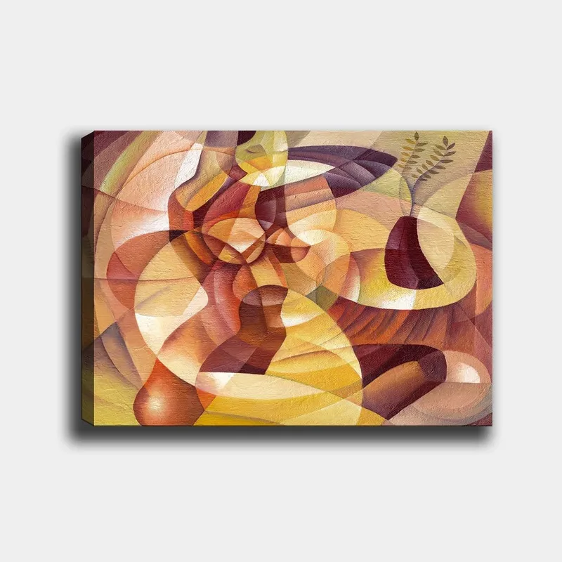 Canvas taulu 70x100 cm - Abstrakti sommitelma muodoilla ja maljakolla, Kulta / Ruskea / Beige