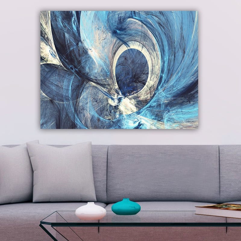 Canvas taulu 70x100 cm - Abstrakti sommitelma sinisävyisillä heiluvilla muodoilla - Tummansininen / Vaaleansininen / Valkoinen - Sisustustuotteet - Taulu & taide - Canvas-taulu