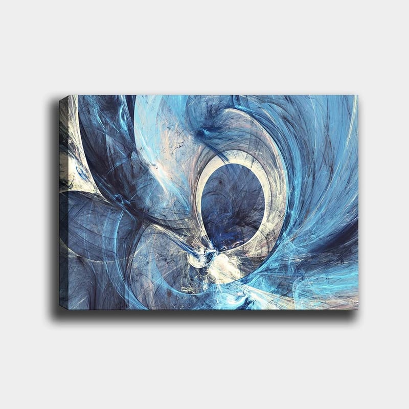 Canvas taulu 70x100 cm - Abstrakti sommitelma sinisävyisillä heiluvilla muodoilla, Tummansininen / Vaaleansininen / Valkoinen