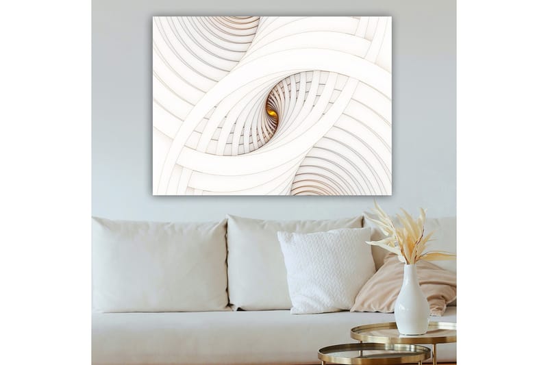 Canvas taulu 70x100 cm - Abstrakti sommitelma spiraaleilla, jotka luovat illuusion syvyydestä ja liikkeestä - Valkoinen / Beige / Kulta - Sisustustuotteet - Taulu & taide - Canvas-taulu