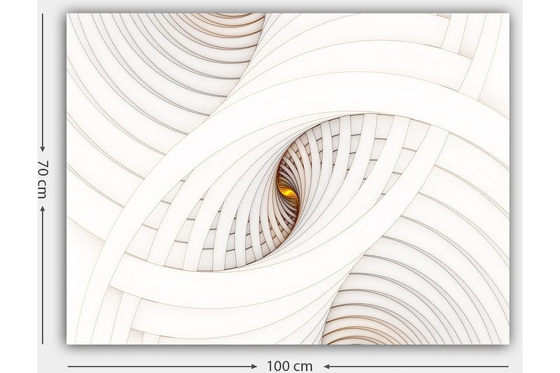 Canvas taulu 70x100 cm - Abstrakti sommitelma spiraaleilla, jotka luovat illuusion syvyydestä ja liikkeestä - Valkoinen / Beige / Kulta - Sisustustuotteet - Taulu & taide - Canvas-taulu