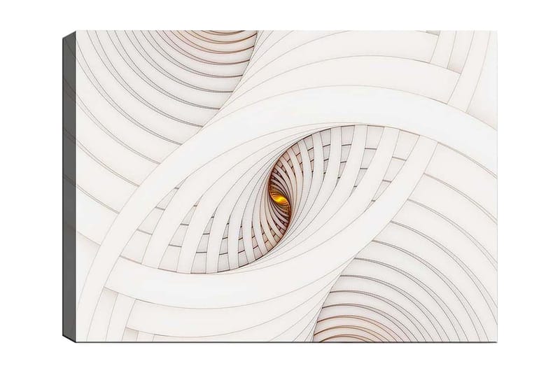 Canvas taulu 70x100 cm - Abstrakti sommitelma spiraaleilla, jotka luovat illuusion syvyydestä ja liikkeestä, Valkoinen / Beige / Kulta