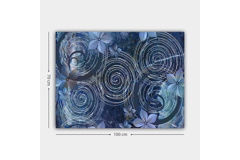 Canvas taulu 70x100 cm - Abstrakti sommitelma spiraaleilla ja kukilla harmonisessa asetelmassa - Tummansininen / Vaaleansininen / Valkoinen - Sisustustuotteet - Taulu & taide - Canvas-taulu