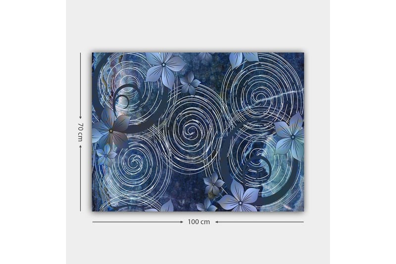 Canvas taulu 70x100 cm - Abstrakti sommitelma spiraaleilla ja kukilla harmonisessa asetelmassa - Tummansininen / Vaaleansininen / Valkoinen - Sisustustuotteet - Taulu & taide - Canvas-taulu