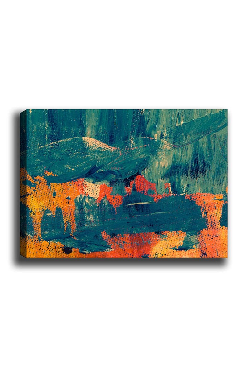 Canvas taulu 70x100 cm - Abstrakti sommitelma syvän vihreän ja lämpimän oranssin sävyillä, Tummanvihreä / Oranssi