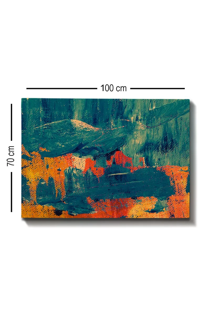 Canvas taulu 70x100 cm - Abstrakti sommitelma syvän vihreän ja lämpimän oranssin sävyillä - Tummanvihreä / Oranssi - Sisustustuotteet - Taulu & taide - Canvas-taulu