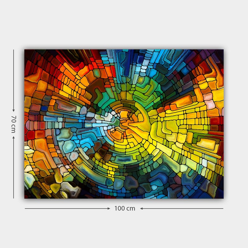 Canvas taulu 70x100 cm - Abstrakti sommitelma värikkäillä geometrisilla muodoilla, jotka luovat dynaamista liikettä - Keltainen / Sininen / Punainen - Sisustustuotteet - Taulu & taide - Canvas-taulu