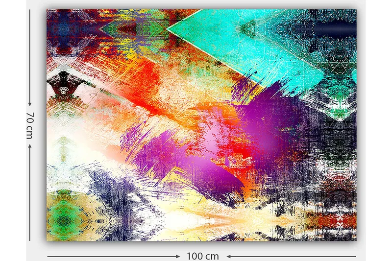 Canvas taulu 70x100 cm - Abstrakti sommitelma värikkäillä geometrisilla muodoilla ja dynaamisilla siveltimenvedoilla - Turkoosi / Violetti / Punainen - Sisustustuotteet - Taulu & taide - Canvas-taulu