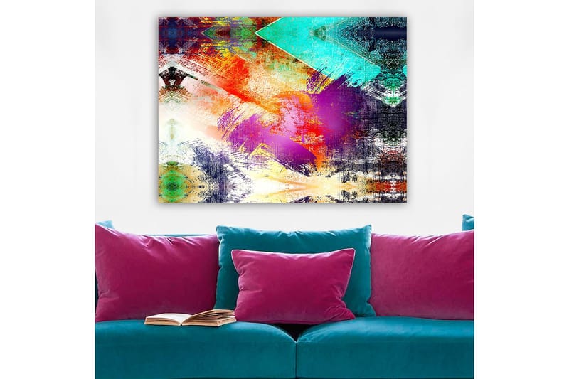 Canvas taulu 70x100 cm - Abstrakti sommitelma värikkäillä geometrisilla muodoilla ja dynaamisilla siveltimenvedoilla - Turkoosi / Violetti / Punainen - Sisustustuotteet - Taulu & taide - Canvas-taulu