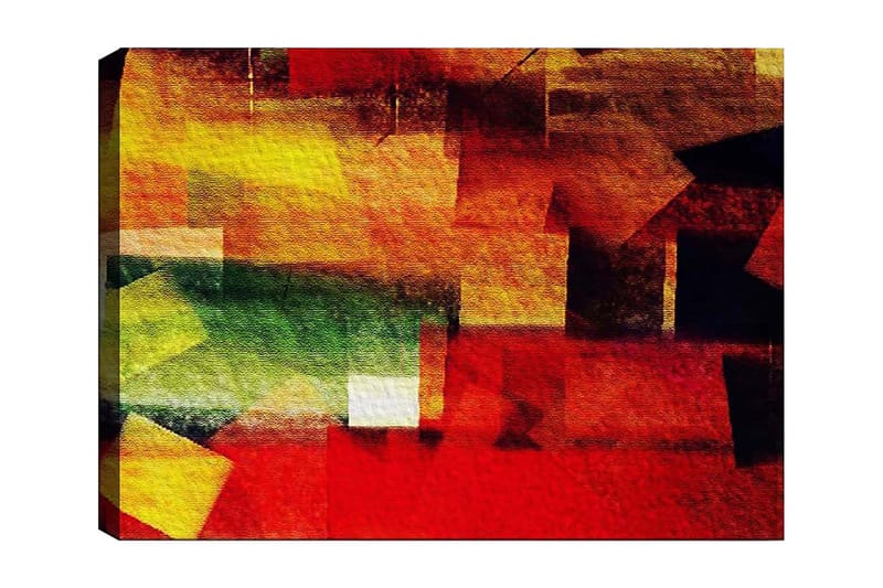 Canvas taulu 70x100 cm - Abstrakti sommitelma värikkäillä geometrisilla muodoilla punaisen, keltaisen ja vihreän sävyissä, Punainen / Keltainen / Vihreä