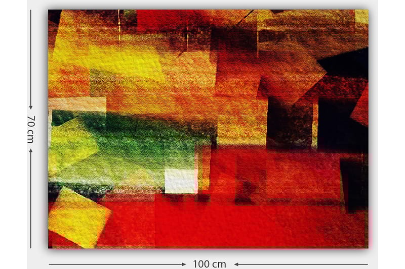 Canvas taulu 70x100 cm - Abstrakti sommitelma värikkäillä geometrisilla muodoilla punaisen, keltaisen ja vihreän sävyissä - Punainen / Keltainen / Vihreä - Sisustustuotteet - Taulu & taide - Canvas-taulu
