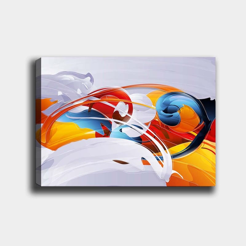Canvas taulu 70x100 cm - Abstrakti sommitelma värikkäillä keinuilla ja muodoilla, Punainen / Sininen / Oranssi
