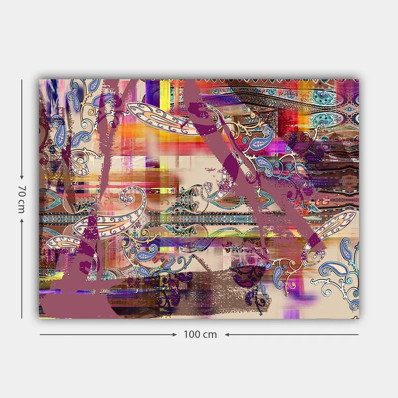 Canvas taulu 70x100 cm - Abstrakti sommitelma värikkäillä kuvioilla ja koriste-elementeillä - Violetti / Oranssi / Sininen - Sisustustuotteet - Taulu & taide - Canvas-taulu