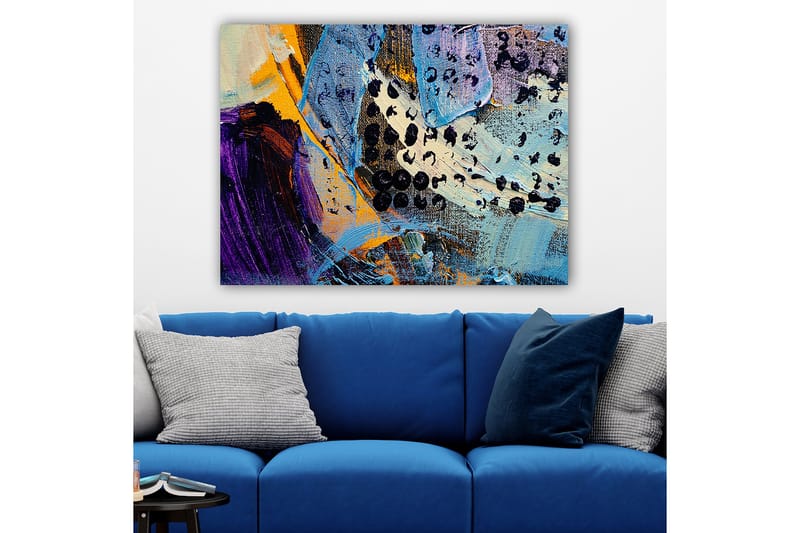 Canvas taulu 70x100 cm - Abstrakti sommitelma värikkäillä muodoilla ja tekstuureilla - Sininen / Musta / Oranssi - Sisustustuotteet - Taulu & taide - Canvas-taulu