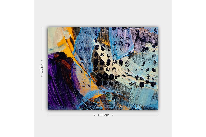 Canvas taulu 70x100 cm - Abstrakti sommitelma värikkäillä muodoilla ja tekstuureilla - Sininen / Musta / Oranssi - Sisustustuotteet - Taulu & taide - Canvas-taulu