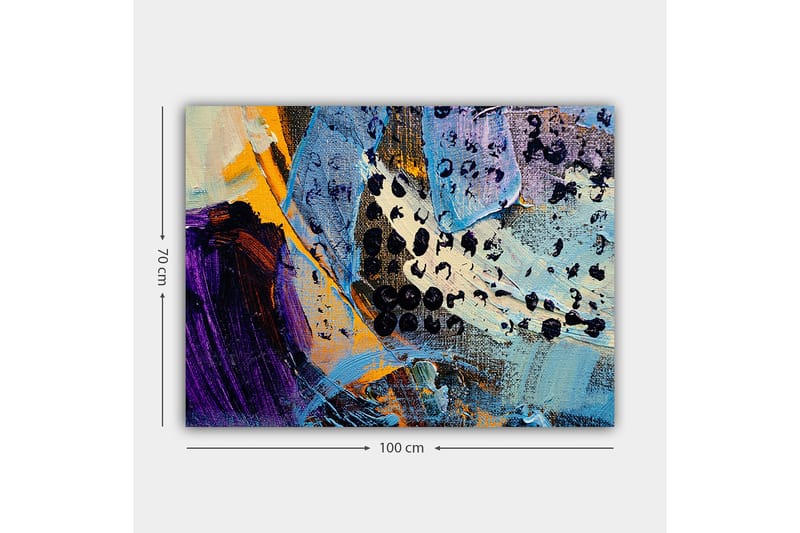 Canvas taulu 70x100 cm - Abstrakti sommitelma värikkäillä muodoilla ja tekstuureilla - Sininen / Musta / Oranssi - Sisustustuotteet - Taulu & taide - Canvas-taulu