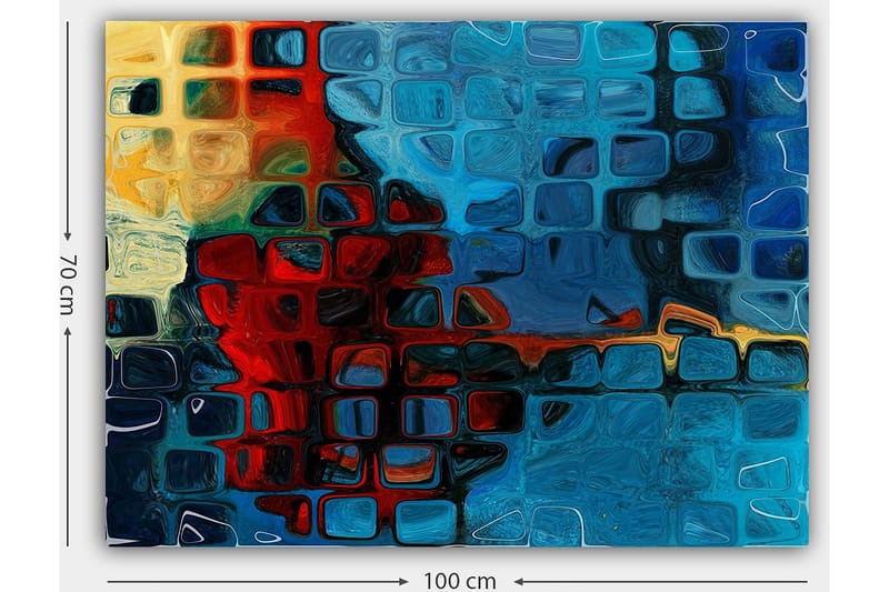 Canvas taulu 70x100 cm - Abstrakti sommitelma värikkäillä sinisillä ja punaisilla neliöillä - Sininen / Punainen / Oranssi - Sisustustuotteet - Taulu & taide - Canvas-taulu