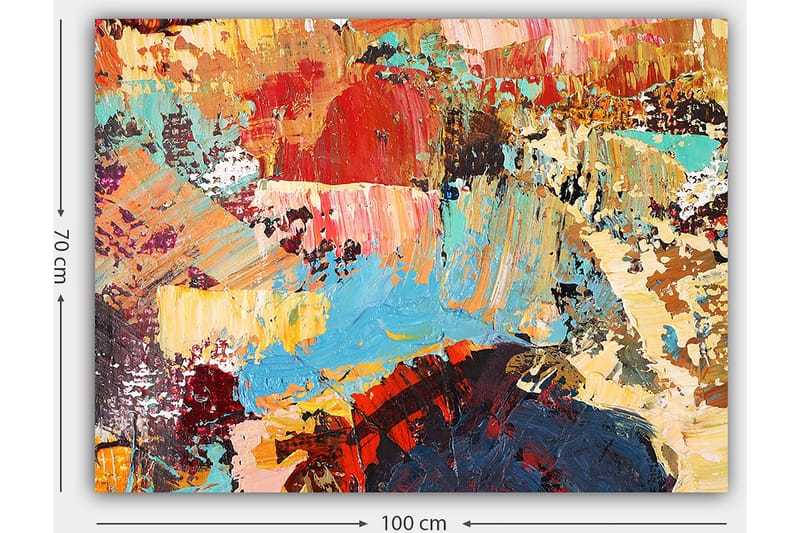 Canvas taulu 70x100 cm - Abstrakti sommitelma värikkäillä siveltimenvedoilla, jotka luovat dynaamisen ja eloisan tunnelman - Punainen / Sininen / Beige - Sisustustuotteet - Taulu & taide - Canvas-taulu