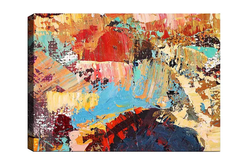 Canvas taulu 70x100 cm - Abstrakti sommitelma värikkäillä siveltimenvedoilla, jotka luovat dynaamisen ja eloisan tunnelman, Punainen / Sininen / Beige