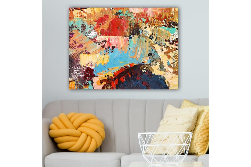 Canvas taulu 70x100 cm - Abstrakti sommitelma värikkäillä siveltimenvedoilla, jotka luovat dynaamisen ja eloisan tunnelman - Punainen / Sininen / Beige - Sisustustuotteet - Taulu & taide - Canvas-taulu