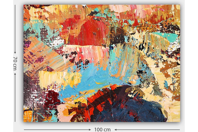 Canvas taulu 70x100 cm - Abstrakti sommitelma värikkäillä siveltimenvedoilla, jotka luovat dynaamisen ja eloisan tunnelman - Punainen / Sininen / Beige - Sisustustuotteet - Taulu & taide - Canvas-taulu