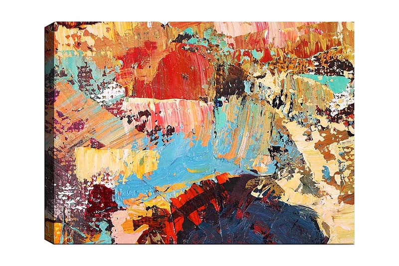 Canvas taulu 70x100 cm - Abstrakti sommitelma värikkäillä siveltimenvedoilla, jotka luovat dynaamisen ja eloisan tunnelman, Punainen / Sininen / Beige