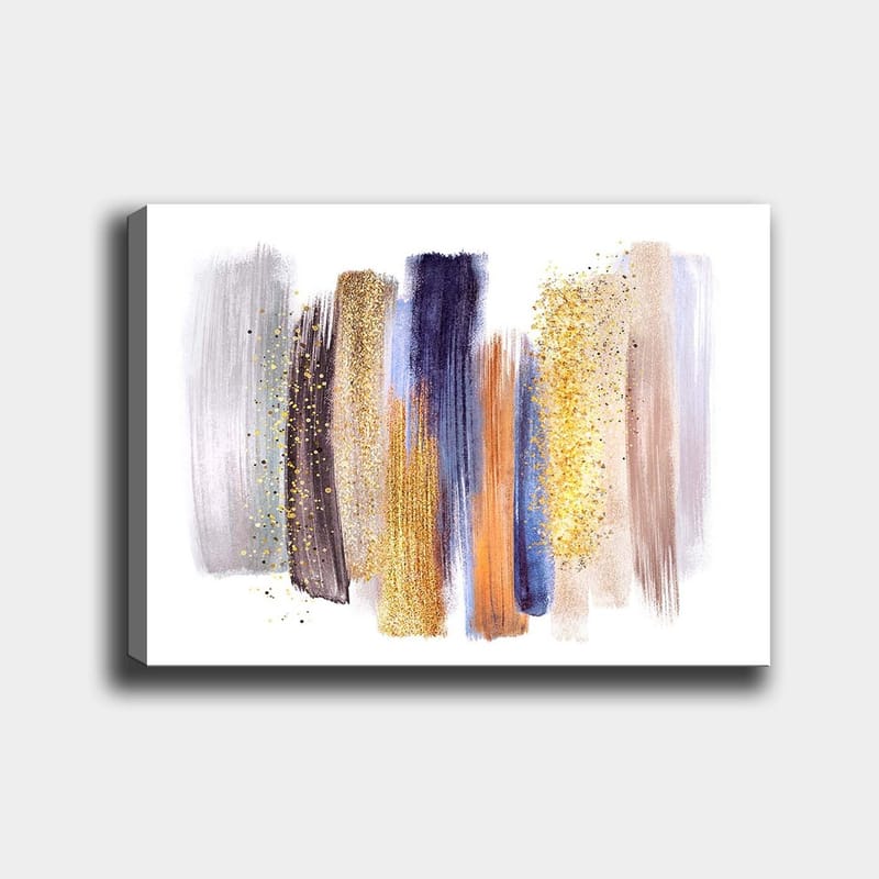 Canvas taulu 70x100 cm - Abstrakti sommitelma värikkäillä siveltimenvedoilla eri sävyissä, Kulta / Tummansininen / Harmaa