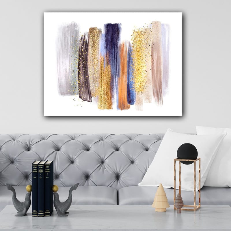 Canvas taulu 70x100 cm - Abstrakti sommitelma värikkäillä siveltimenvedoilla eri sävyissä - Kulta / Tummansininen / Harmaa - Sisustustuotteet - Taulu & taide - Canvas-taulu