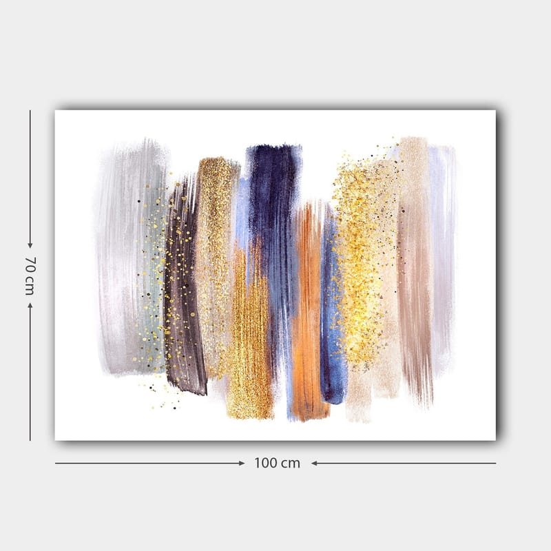 Canvas taulu 70x100 cm - Abstrakti sommitelma värikkäillä siveltimenvedoilla eri sävyissä - Kulta / Tummansininen / Harmaa - Sisustustuotteet - Taulu & taide - Canvas-taulu