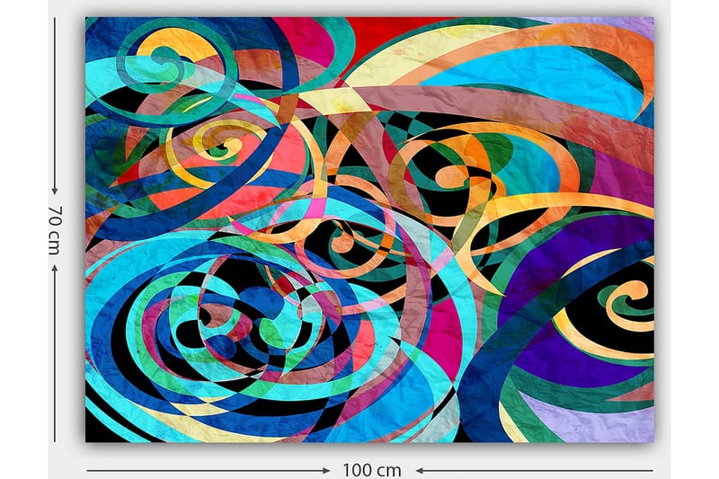 Canvas taulu 70x100 cm - Abstrakti sommitelma värikkäillä spiraaleilla ja käyrillä, jotka luovat dynaamista liikettä - Turkoosi / Violetti / Punainen - Sisustustuotteet - Taulu & taide - Canvas-taulu