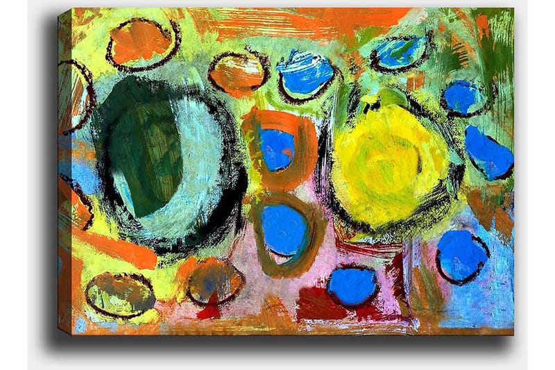 Canvas taulu 70x100 cm - Abstrakti sommitelma värikkäillä ympyröillä ja muodoilla, jotka luovat eloisan ja dynaamisen tunnelman - Vihreä / Keltainen / Sininen - Sisustustuotteet - Taulu & taide - Canvas-taulu