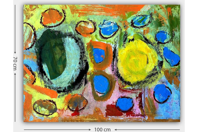 Canvas taulu 70x100 cm - Abstrakti sommitelma värikkäillä ympyröillä ja muodoilla, jotka luovat eloisan ja dynaamisen tunnelman - Vihreä / Keltainen / Sininen - Sisustustuotteet - Taulu & taide - Canvas-taulu