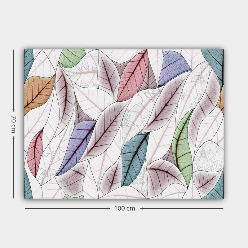 Canvas taulu 70x100 cm - Abstrakti sommitelma värikkäistä lehdistä eri muodoissa ja sävyissä - Vihreä / Punainen / Sininen - Sisustustuotteet - Taulu & taide - Canvas-taulu