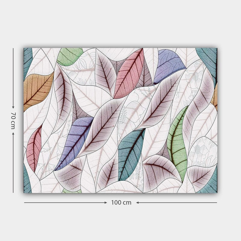 Canvas taulu 70x100 cm - Abstrakti sommitelma värikkäistä lehdistä eri muodoissa ja sävyissä - Vihreä / Punainen / Sininen - Sisustustuotteet - Taulu & taide - Canvas-taulu