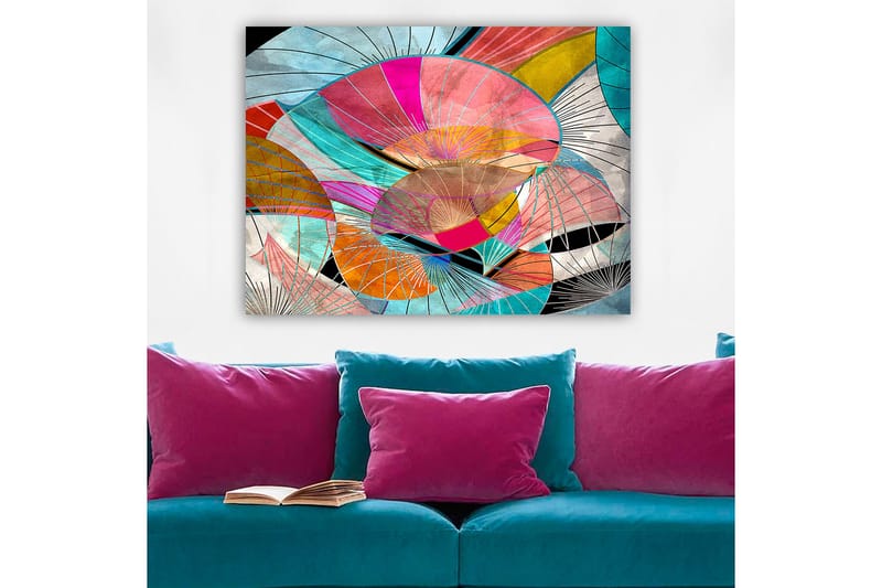 Canvas taulu 70x100 cm - Abstrakti sommitelma värikkäistä muodoista, jotka muistuttavat lehtiä tai sermejä - Vaaleanpunainen / Turkoosi / Oranssi - Sisustustuotteet - Taulu & taide - Canvas-taulu