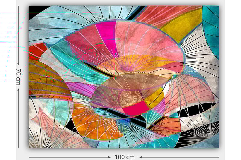 Canvas taulu 70x100 cm - Abstrakti sommitelma värikkäistä muodoista, jotka muistuttavat lehtiä tai sermejä - Vaaleanpunainen / Turkoosi / Oranssi - Sisustustuotteet - Taulu & taide - Canvas-taulu