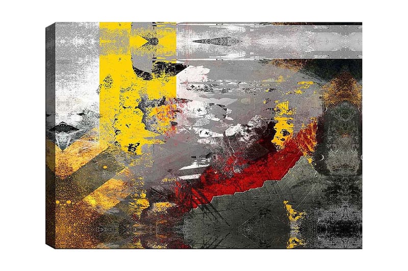 Canvas taulu 70x100 cm - Abstrakti sommitelma vahvoilla väreillä ja dynaamisilla muodoilla, Keltainen / Punainen / Harmaa