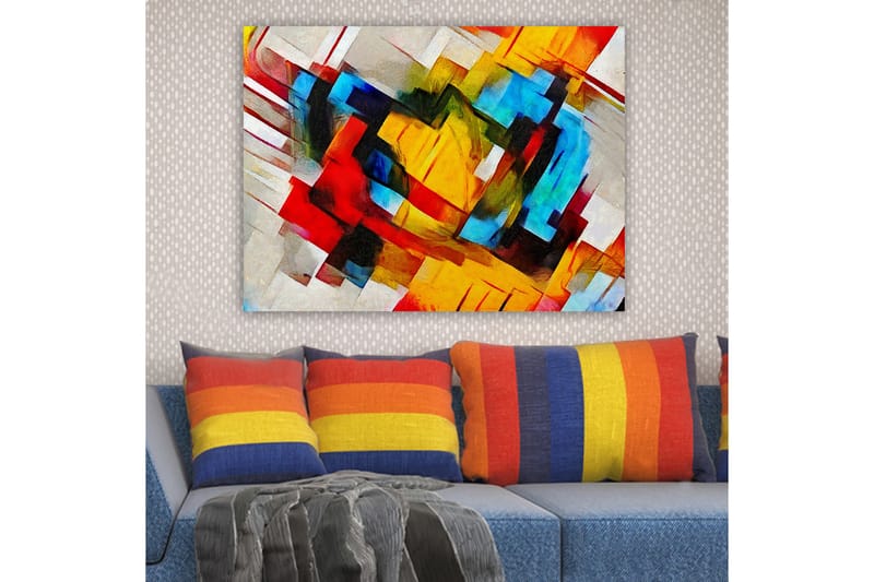 Canvas taulu 70x100 cm - Abstrakti sommitelma vahvoilla väreillä ja dynaamisilla muodoilla - Punainen / Sininen / Keltainen - Sisustustuotteet - Taulu & taide - Canvas-taulu